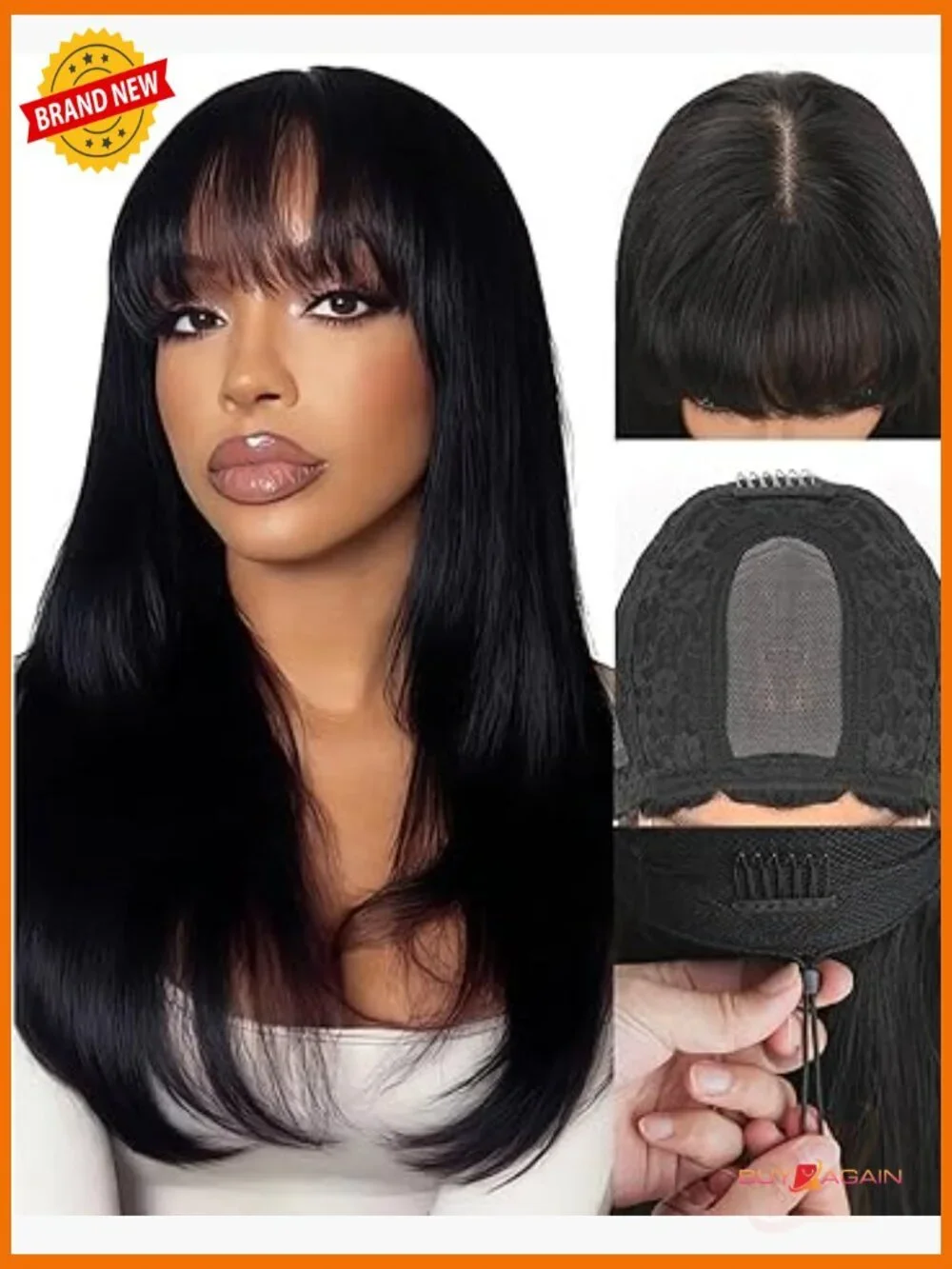 Straight Human Hair Wig with Bangs Glueless 180% Density 2x4 HD Lace Closure